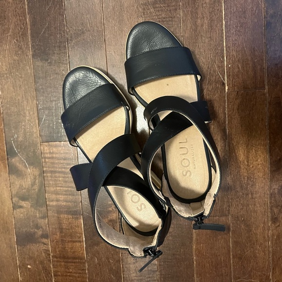 SOUL by Naturalizer Women's Black Wedge Sandals 8.8 - Picture 2 of 5
